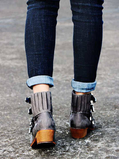 Vintage Buckle Embossed Booties