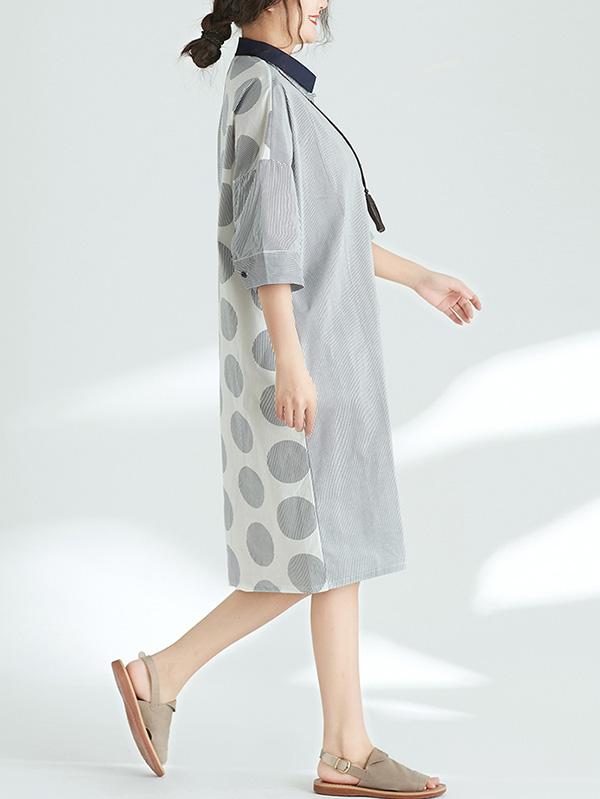 Split-joint Polka-dot Plus Size Loose Mini Dresses