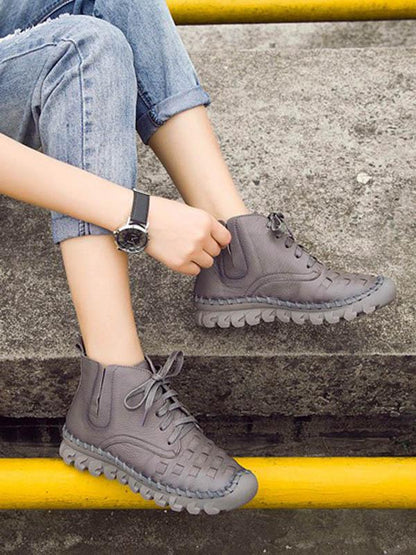 Solid Color Leather Bandage Booties