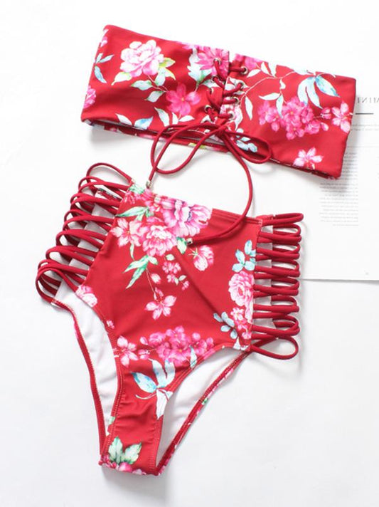 Floral Printed Bandage Bikinis Swimwear