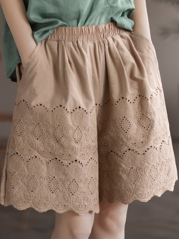 Vintage Artistic Retro Hollow Embroidered Shorts