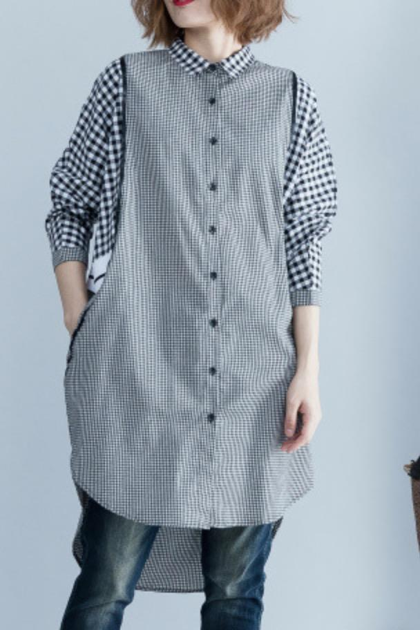 Literary Plaid Split-joint Long Dress