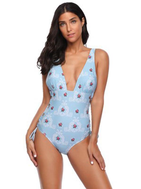 Floral Lace-up Side One Piece Swimwear