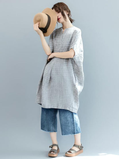 Loose Batwing Plaid Dress