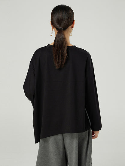 Original Asymmetric Split-Joint Gradient Round-Neck Long Sleeves T-Shirt Tops