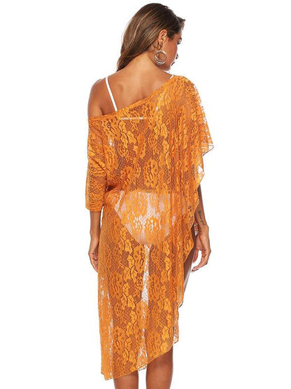 Lace Solid Floral Beach Cover Up