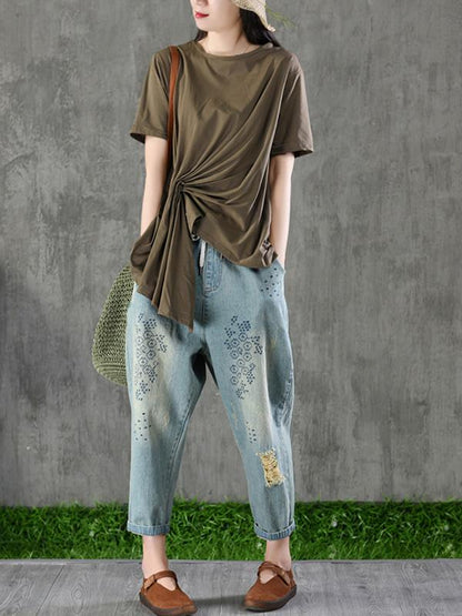 Cotton Asymmetric Solid T-Shirt
