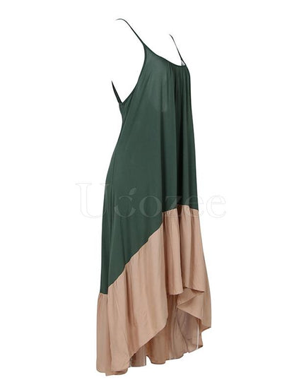 Stitching Color Backless Midi Dress