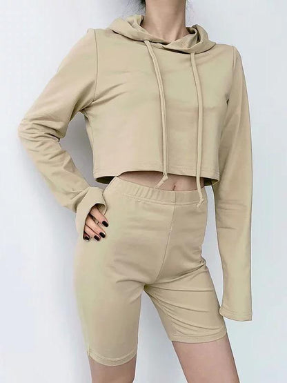 Hooded Long Sleeve Sweatershirts And Shorts Suits