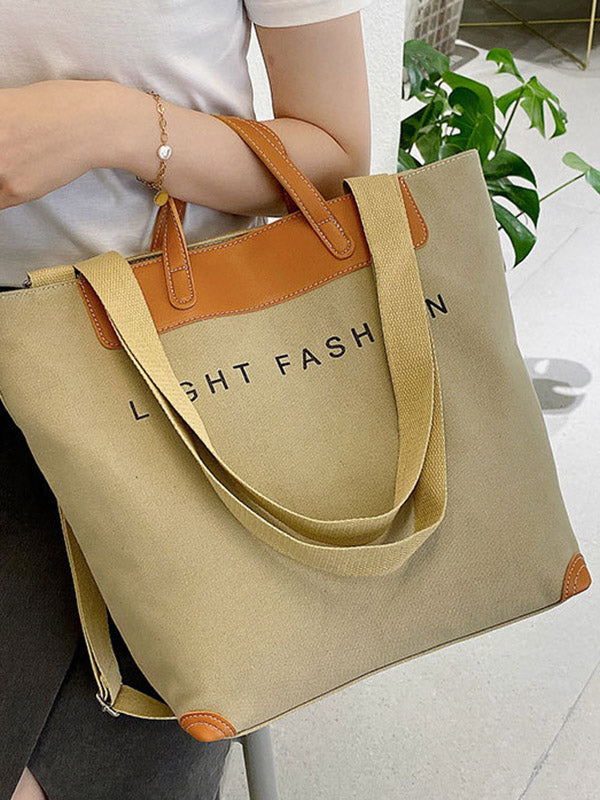 Casual Contrast Color Canvas Tote Bag