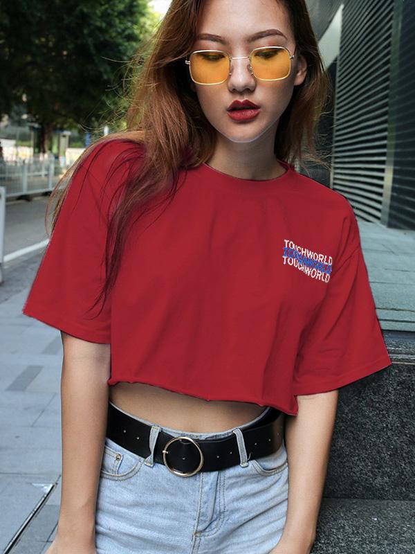 Fashion Printed Loose Exposed Navel T-Shirts Top