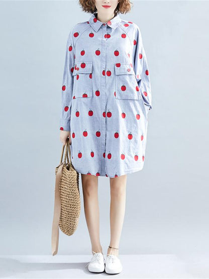 Loose Oversize Printed Lapel Blouse Dress