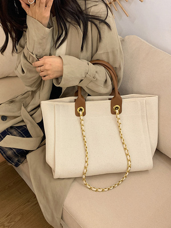 Urban Simple Chic Split-Joint Canvas Tote Bag