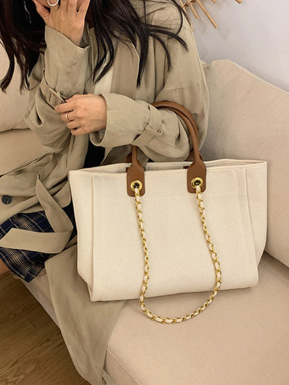 Urban Simple Chic Split-Joint Canvas Tote Bag
