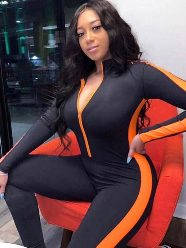 Zipper Split-joint Sports Jumpsuits