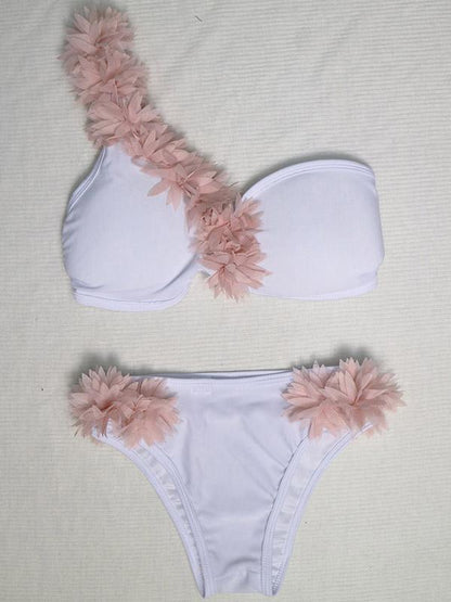 Plain One Shoulder Bikini Swimsuit