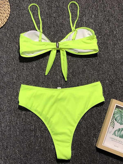 Leopard Print Bowknot High Waisted Bikini Swimsuit