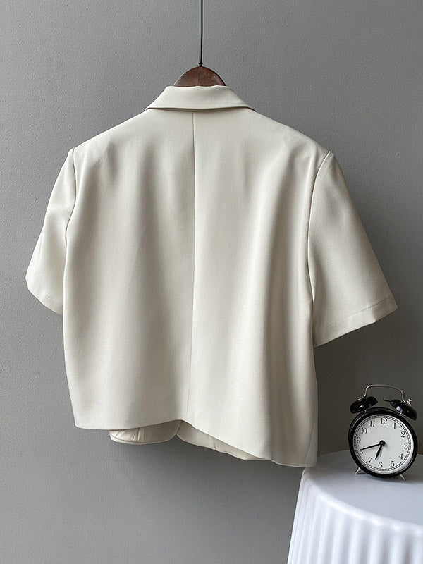 Urban Solid Color Notched Collar Short Sleeves Blazer