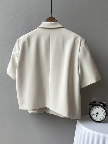 Urban Solid Color Notched Collar Short Sleeves Blazer