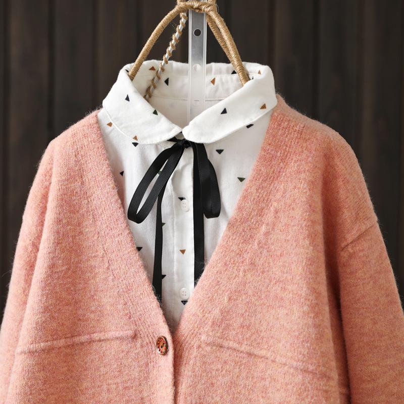 Buykud Cartoon Animal Embroidery Casual Sweater Coat