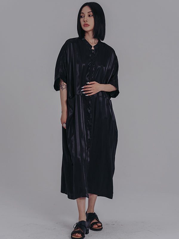 Urban Loose Stand Collar Split-Joint Midi Dress