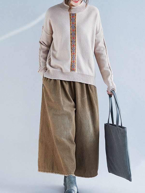 Casual Split-Side High-Neck Long Sleeves Sweater Tops