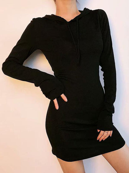 Solid Hooded Sweatshirt Mini Dress
