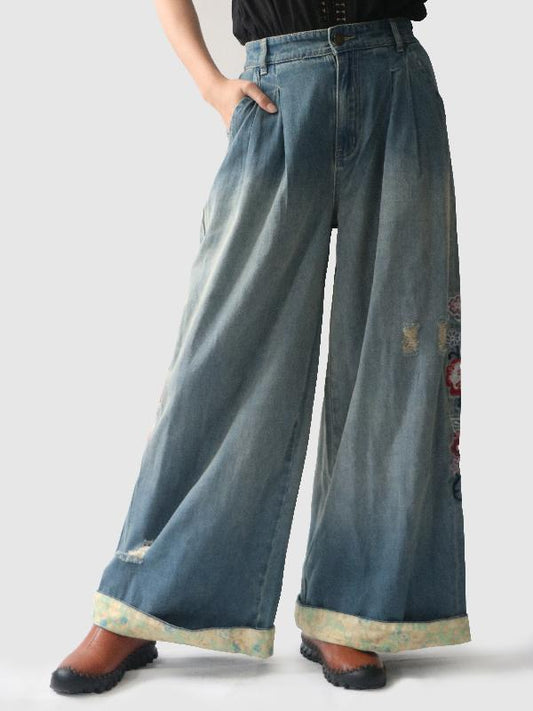 Loose Denim Blue Wide Leg Jean Pants