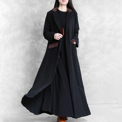 Buykud Autumn Winter Pure Color Lapel Trench Coat