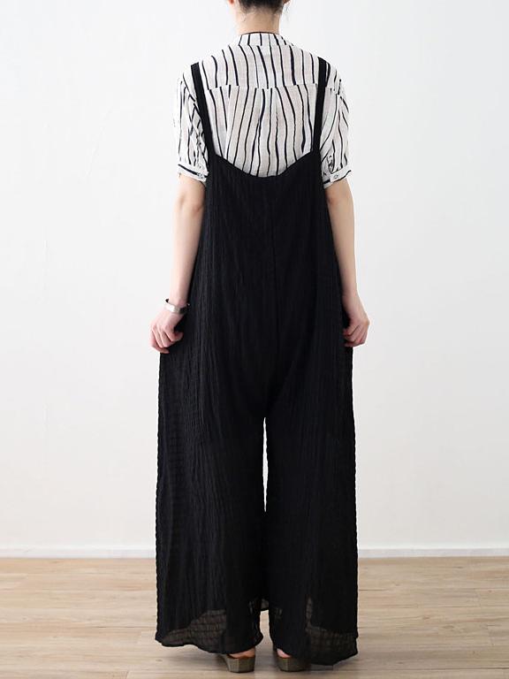 Loose Black Wide Leg Jumpsuits