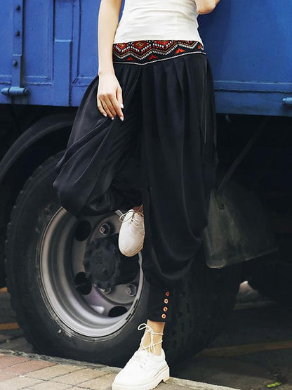 Loose Chiffon Embroidered Wide Leg Harem Pants