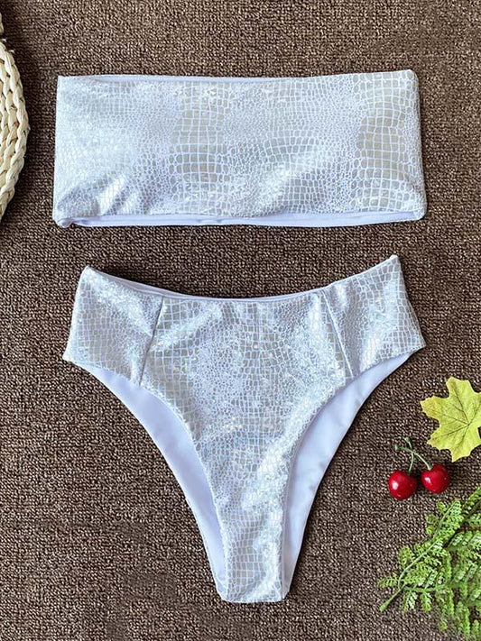 Strapless Snake Pattern Split Type Bikini Swimsuit