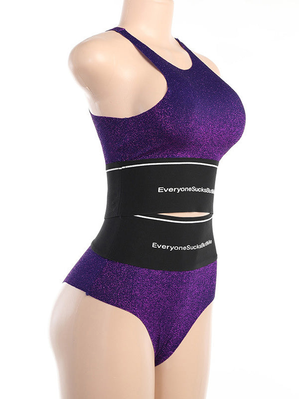 Casual Contrast Color Letter Print Sports Bra&Shorts Suits