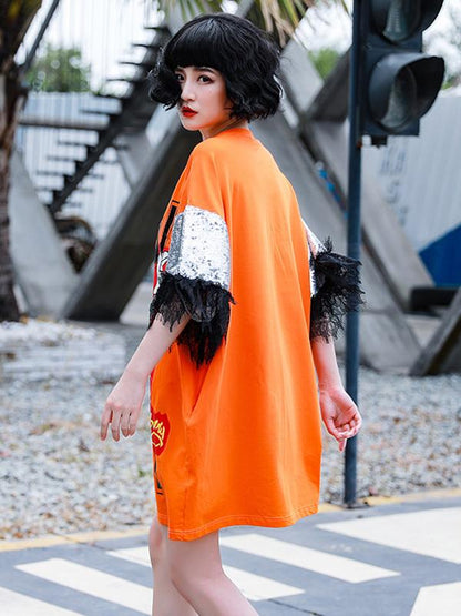 Leisure Cartoon Print Split-Joint Shirt Dress