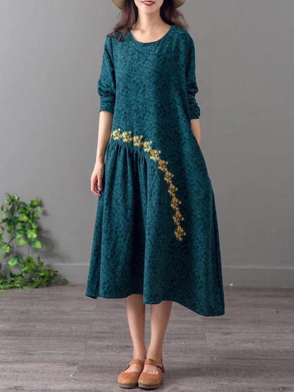 Loose Jacquard Embroidered A-line Long Dress