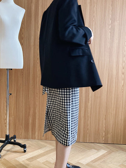 Original Plaid V-Neck Puff Sleeve Empire Midi Dress