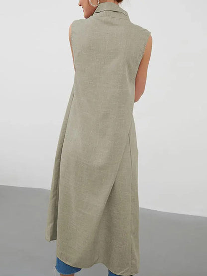 Stylish High-Low Solid Color Cross-Strap Stand Collar Vest Top