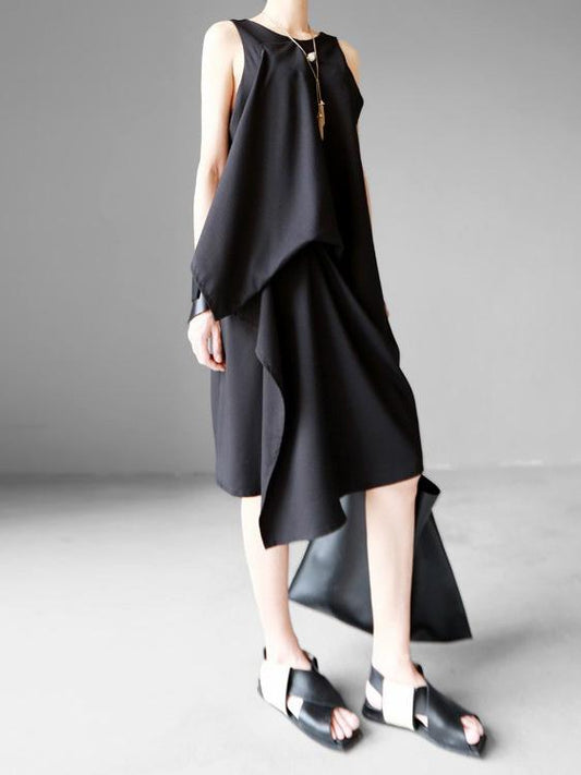 Original Asymmetric Design Tiered Sleeveless Dress