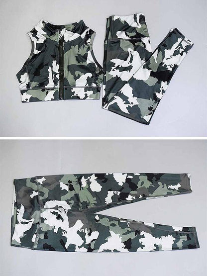 Camo Crop Sleeveless Tanks And Leggings Yoga Suits