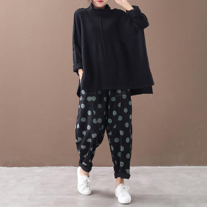 Buykud High Low Hem Solid Color Casual Sweater