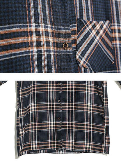 Loose Retro Lapel Plaid Shirt Dress