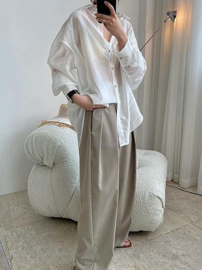 Casual See-Through Sun Protection Lapel Long Sleeves Blouses