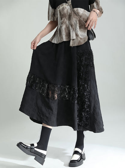 Urban High Waisted Hollow Black Floral A-Line Skirt