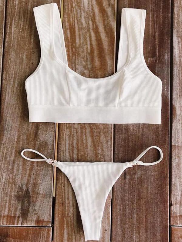 Solid Color Strapless Split Bikini Swimsuit