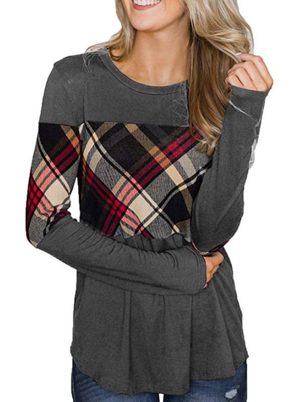 Round-Neck Color Collision Split-Joint Blouse