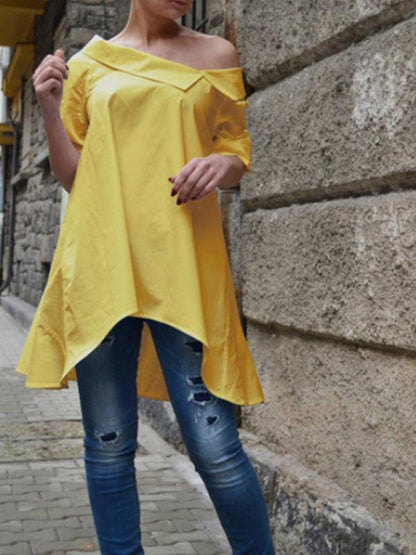 One-shoulder Split-Joint Cropped Lapel Blouses