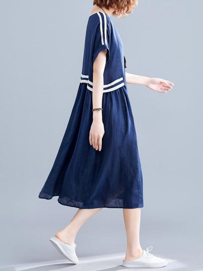 Loose Blue Split-joint Dress