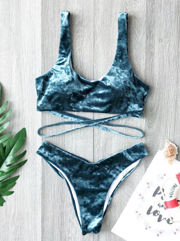 Square-Neck Bandage Bikini Swimsuit