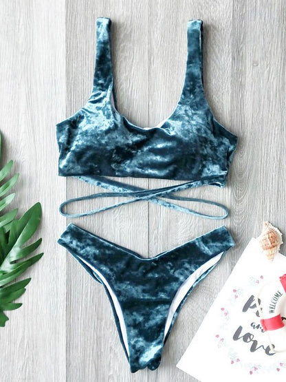 Square-Neck Bandage Bikini Swimsuit