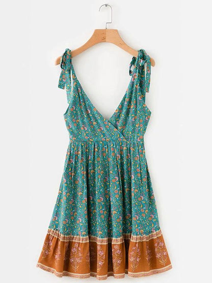 Sexy V-neck Printed Mini Dress